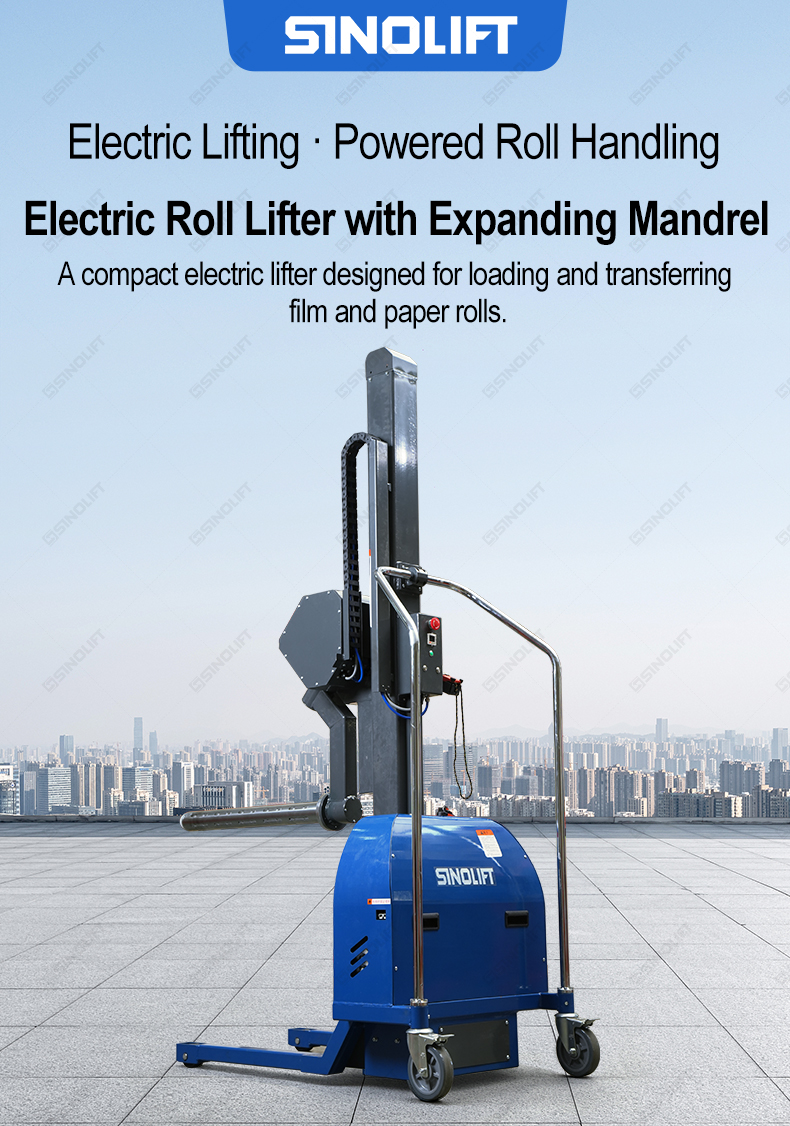 SINOLIFT Roll Lifter, Roll Lifter with Expanding Mandrel, Expanding Mandrel Roll Lifter, Roll Handling Equipment, Reel Lifting Equipment, Roll Handling Trolley, Reel Handling Trolley, Film Roll Lifter, Paper Roll Lifter