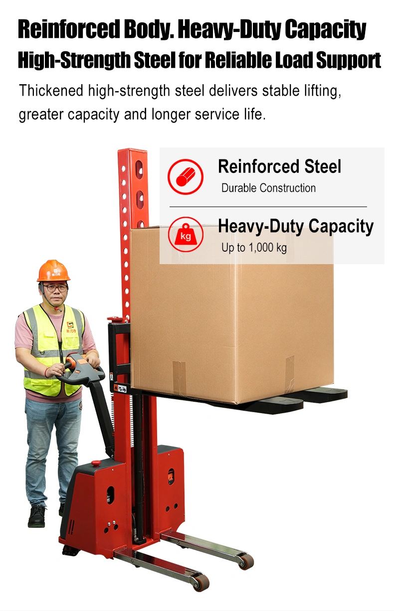 SINOLIFT CDDYG-Z fully electric self-loading pallet stacker for compatible trucks, with up to 1,000 kg capacity and a 24 V / 40 Ah lithium battery.