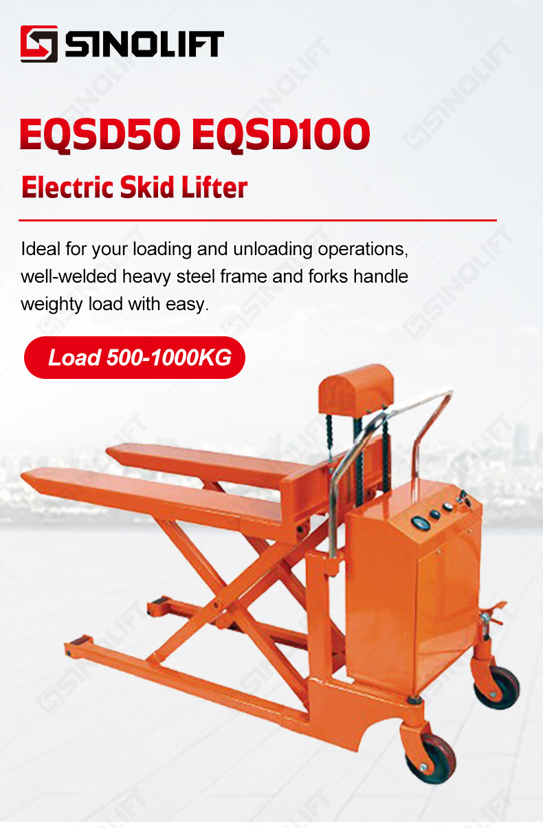EQSD50 Electric Skid Lifter lifting a heavy pallet in a warehouse, designed for efficient loading and unloading operations.