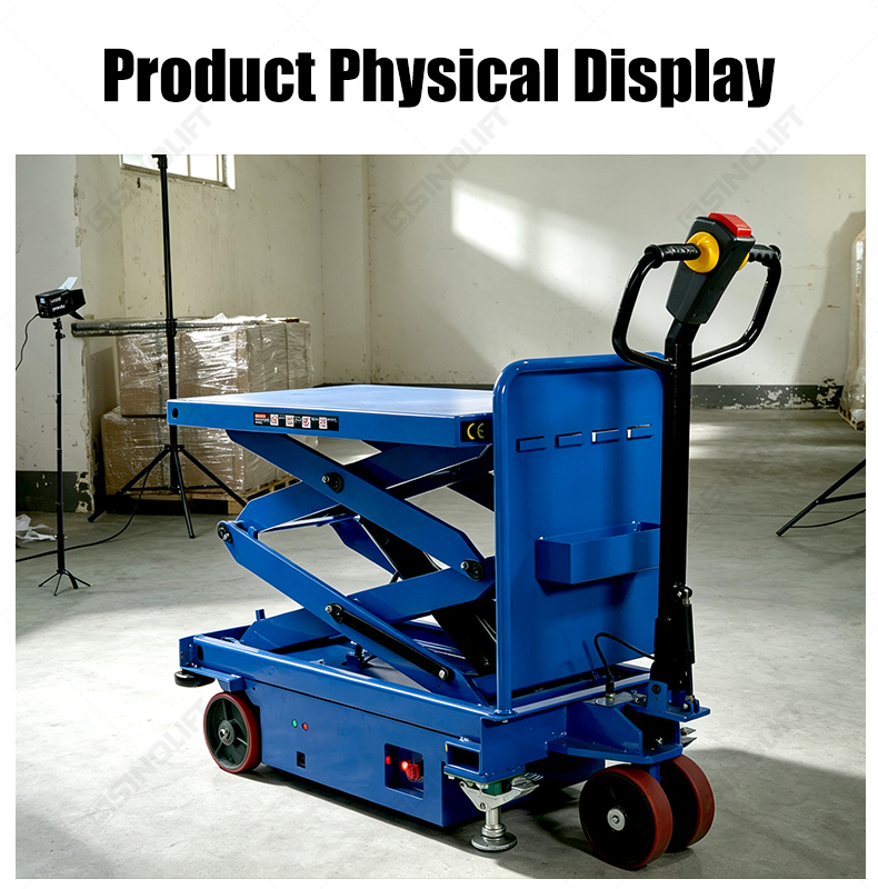 SINOLIFT manufactures ESM electric scissor lift tables with powered travel and smooth hydraulic lifting for warehouse and workshop material handling.