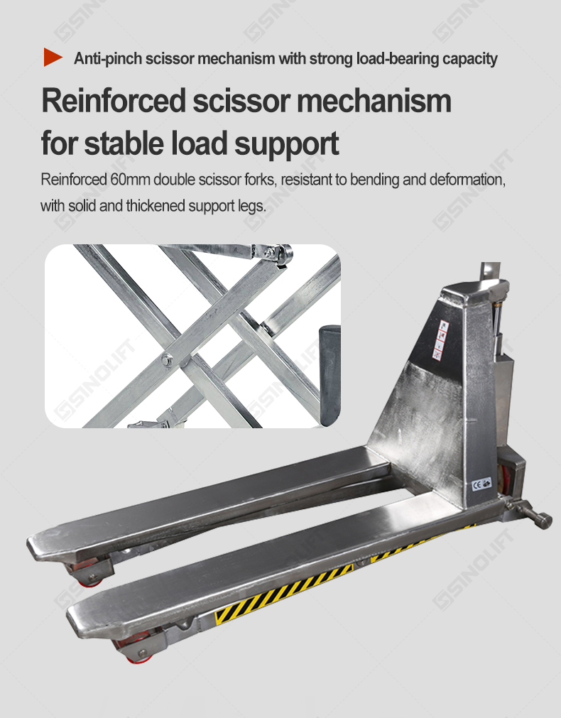 Stainless steel warehouse trolley with smooth hydraulic lifting mechanism
