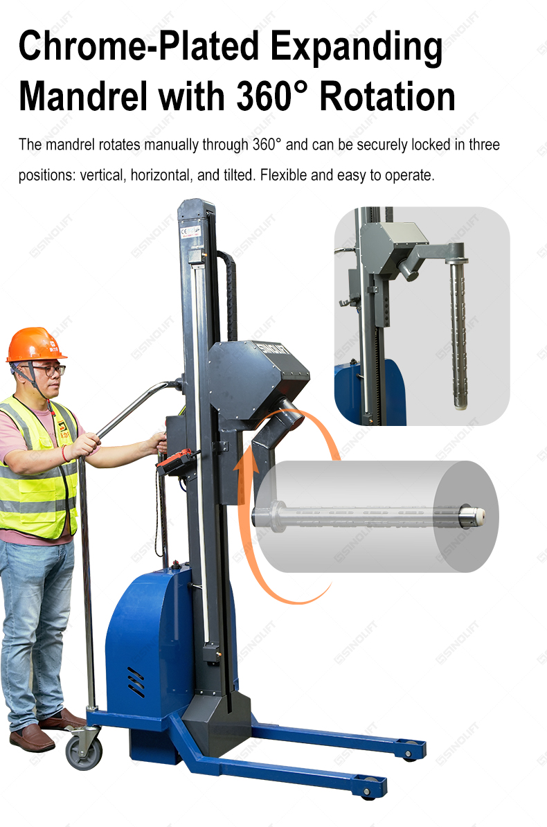 SINOLIFT Roll Lifter, Roll Lifter with Expanding Mandrel, Expanding Mandrel Roll Lifter, Roll Handling Equipment, Reel Lifting Equipment, Roll Handling Trolley, Reel Handling Trolley, Film Roll Lifter, Paper Roll Lifter
