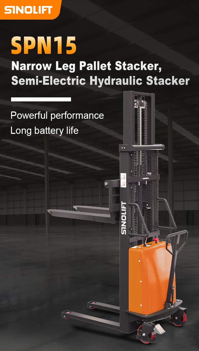SPN15 semi-electric stacker truck with narrow legs – 3000mm lifting height, economical pallet handling solution
