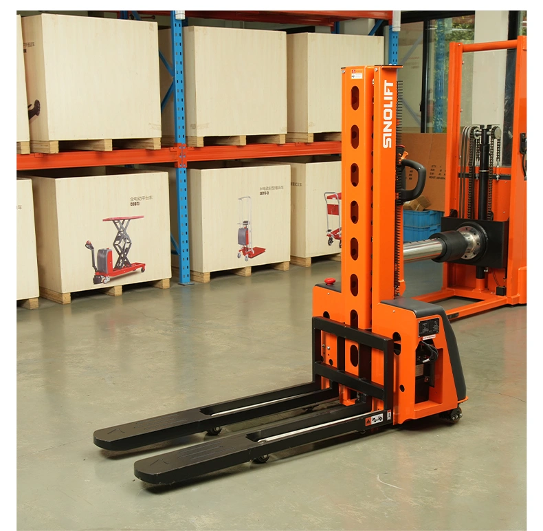 SINOLIFT CDDYG-Z fully electric self-loading pallet stacker for compatible trucks, with up to 1,000 kg capacity and a 24 V / 40 Ah lithium battery.