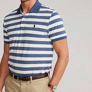Custom Men's Striped Short Sleeve 100% Cotton Pique Stripe Polo Shirt