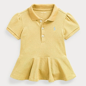 Custom Baby Girls Puff Sleeve Polo Shirt with Peplum Hem