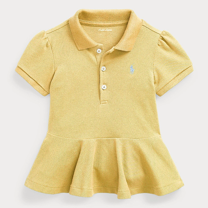 Custom Baby Girls Puff Sleeve Polo Shirt with Peplum Hem