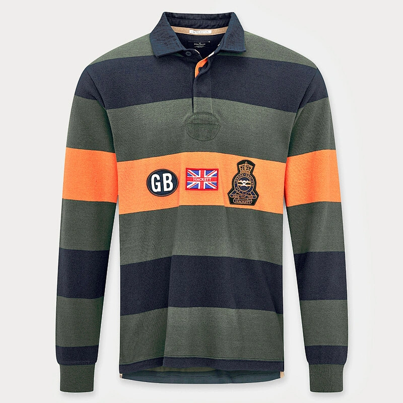 Custom Men's Long Sleeve Embroidered Graphic Striped Polo Shirt