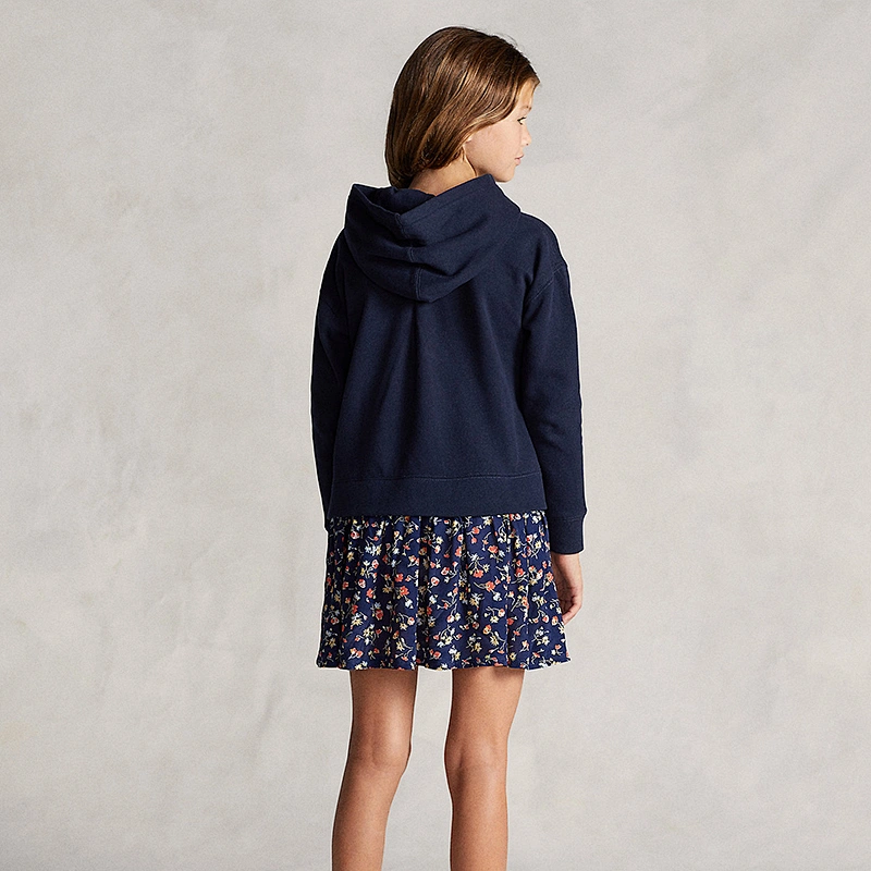 Custom Girl's Long Sleeve Ruffle Hem Casual Sweatshirt Hooded Shift Dress