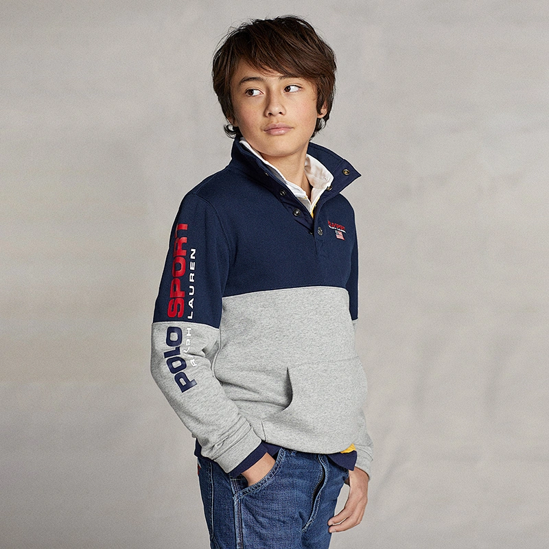 Custom Boy's 1/4 Snap Button Top Sweatshirt Front placket Pullover