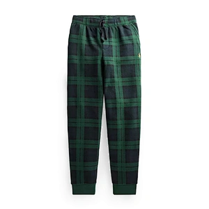Custom Boy's Plaid Fleece Close Bottom Green Sweatpants