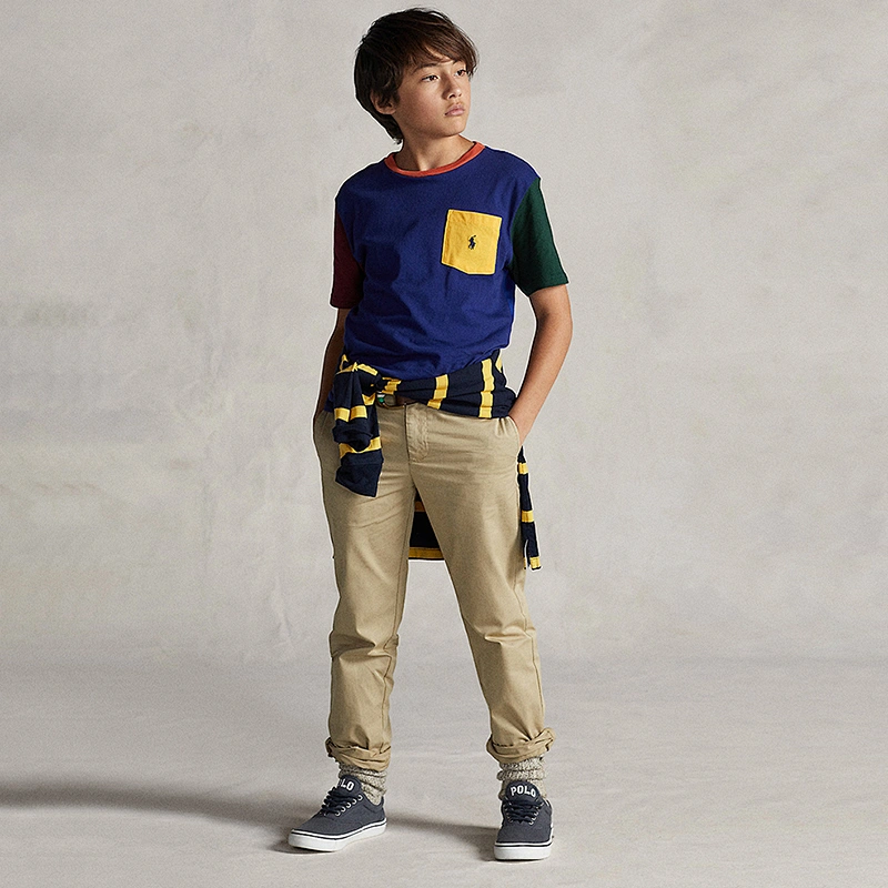 Custom Boy's Color Block Cotton T-shirt with a Pocket