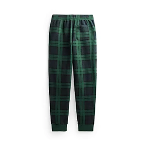 Custom Boy's Plaid Fleece Close Bottom Green Sweatpants
