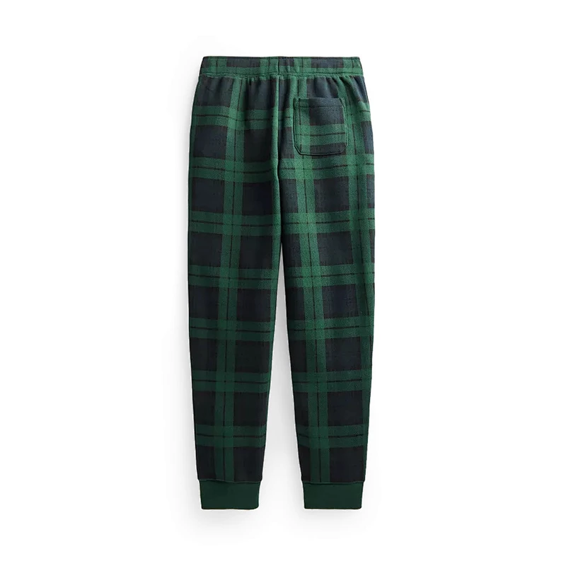 Custom Boy's Plaid Fleece Close Bottom Green Sweatpants