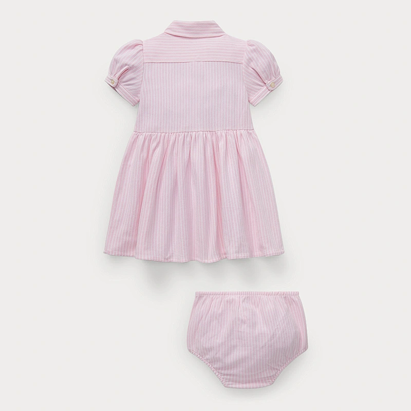 Custom Baby Girls Adorable Peter Pan Collar Striped Shirtdress & Bloomer