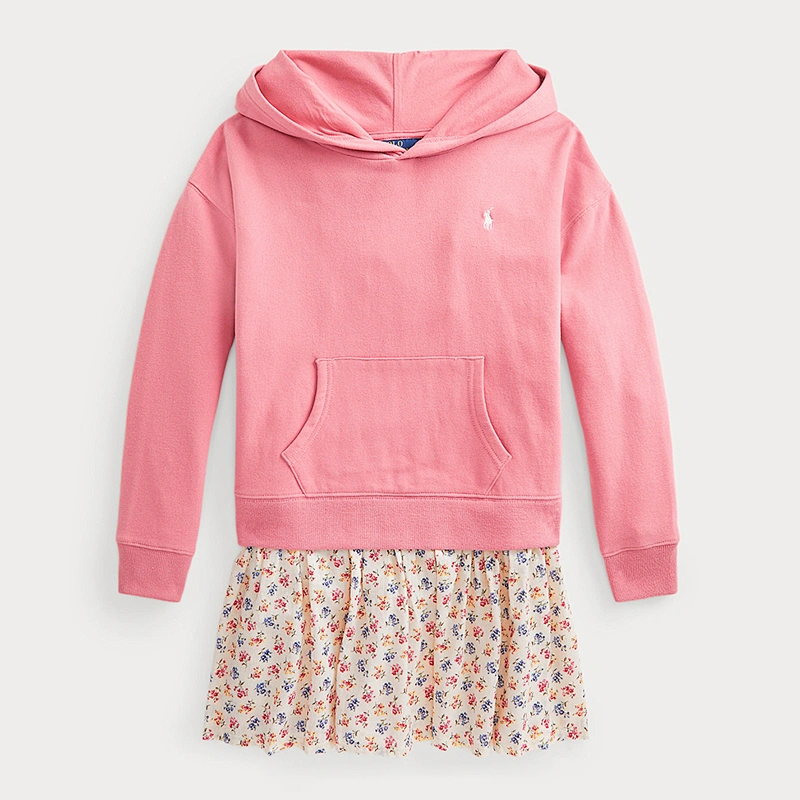 Custom Girl's Long Sleeve Ruffle Hem Casual Sweatshirt Hooded Shift Dress
