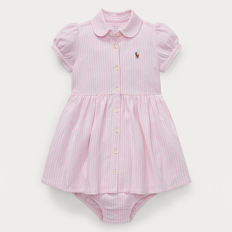 Custom Baby Girls Adorable Peter Pan Collar Striped Shirtdress & Bloomer