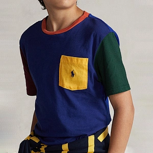 Custom Boy's Color Block Cotton T-shirt with a Pocket
