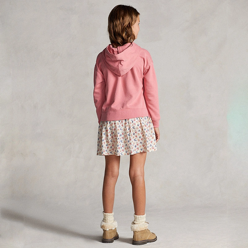 Custom Girl's Long Sleeve Ruffle Hem Casual Sweatshirt Hooded Shift Dress