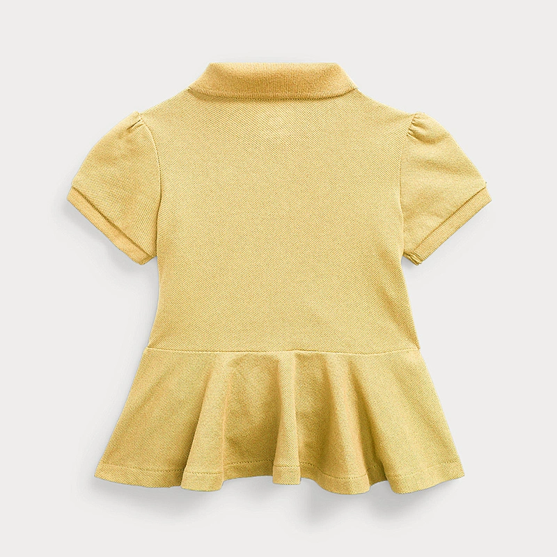 Custom Baby Girls Puff Sleeve Polo Shirt with Peplum Hem