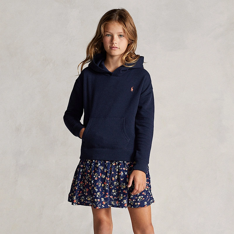 Custom Girl's Long Sleeve Ruffle Hem Casual Sweatshirt Hooded Shift Dress