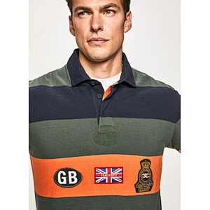 Custom Men's Long Sleeve Embroidered Graphic Striped Polo Shirt