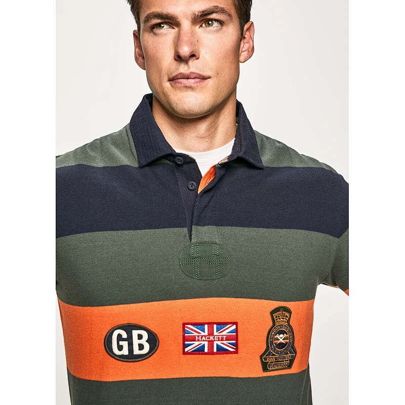 Custom Men's Long Sleeve Embroidered Graphic Striped Polo Shirt