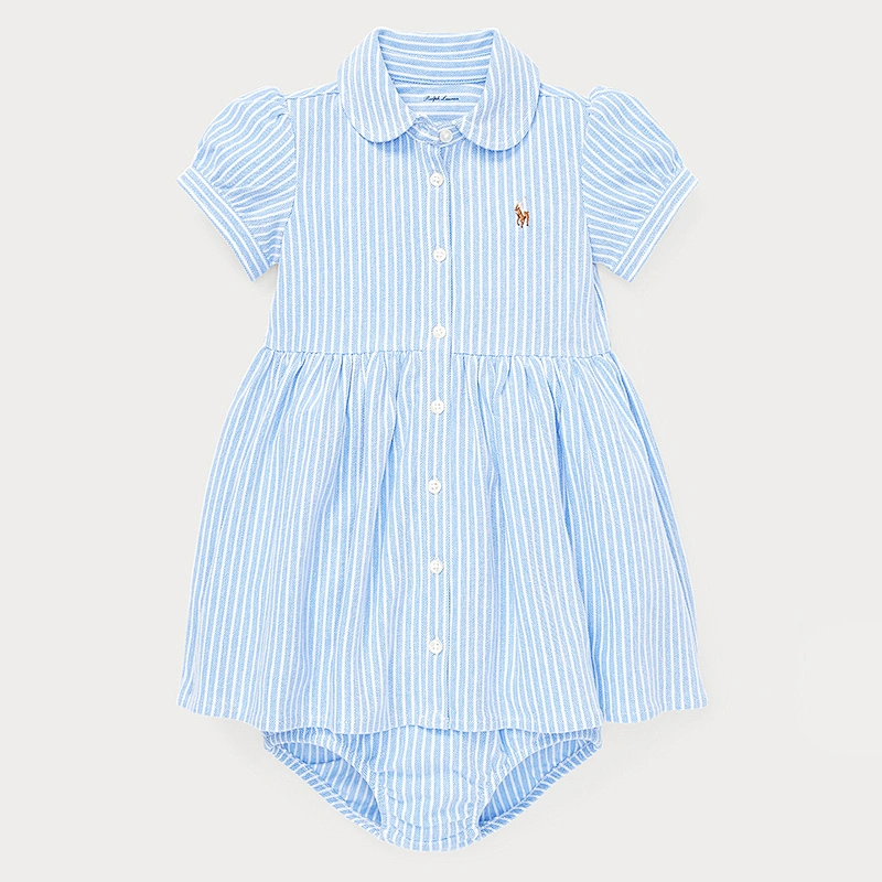 Custom Baby Girls Adorable Peter Pan Collar Striped Shirtdress & Bloomer