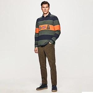 Custom Men's Long Sleeve Embroidered Graphic Striped Polo Shirt