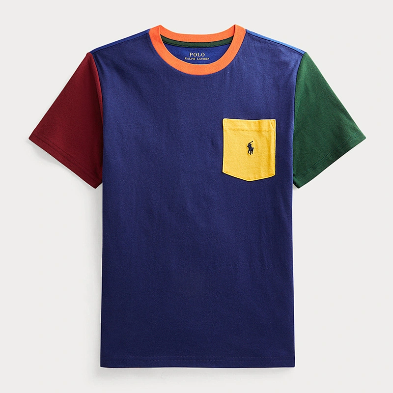 Custom Boy's Color Block Cotton T-shirt with a Pocket