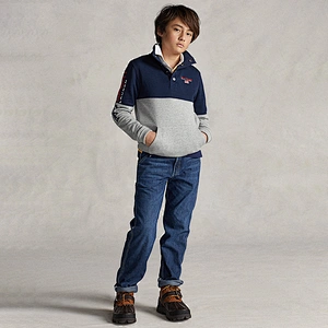 Custom Boy's 1/4 Snap Button Top Sweatshirt Front placket Pullover