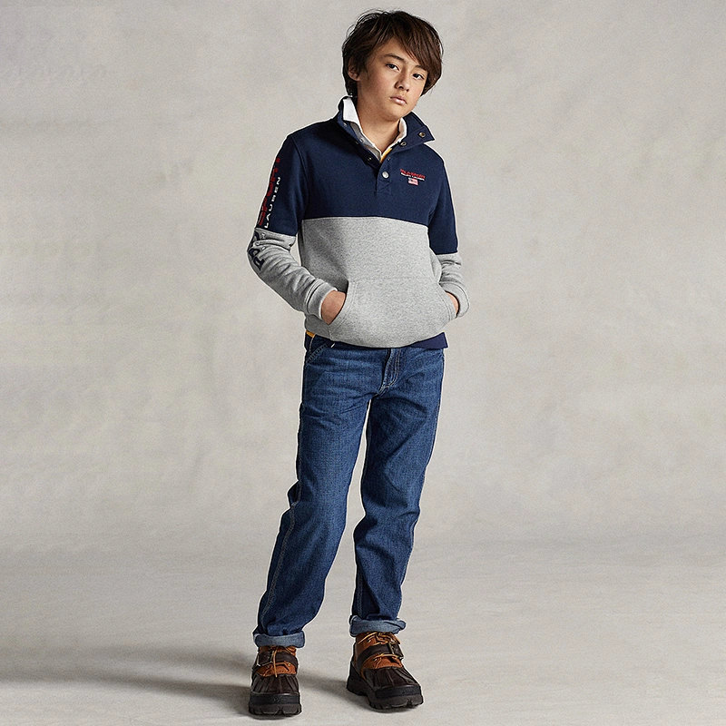 Custom Boy's 1/4 Snap Button Top Sweatshirt Front placket Pullover