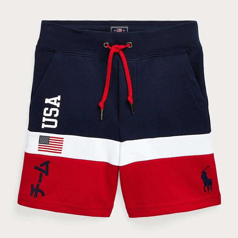 Custom Boy's Color Block Elastic Waist Shorts with Screen Printing Logo