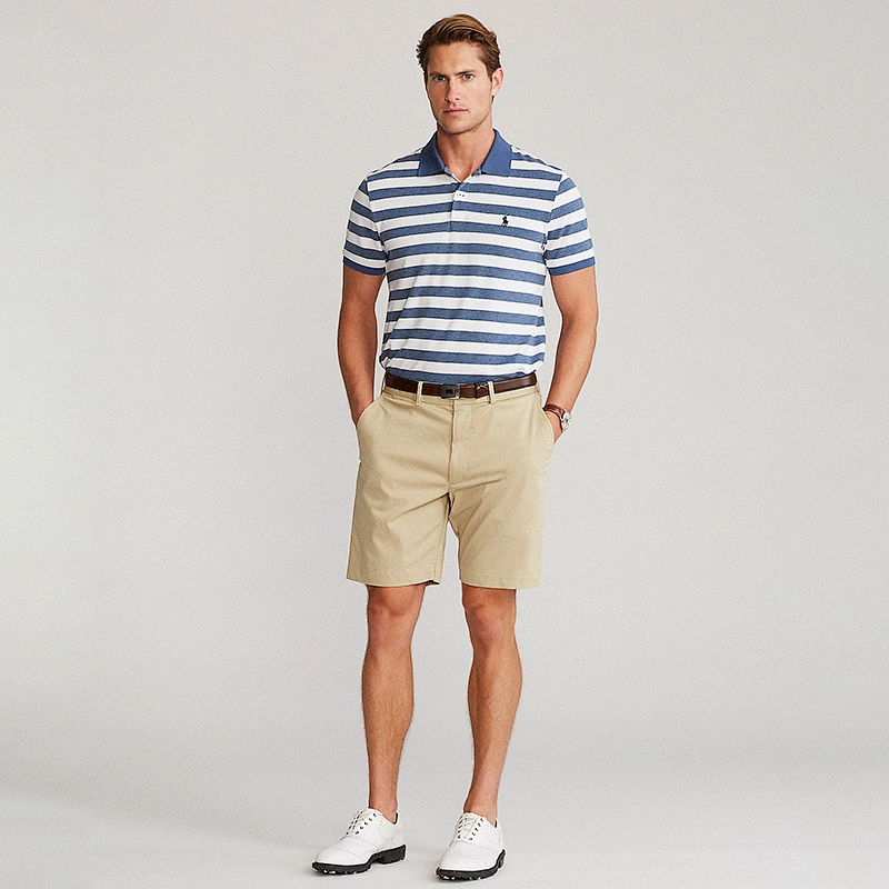 Custom Men's Striped Short Sleeve 100% Cotton Pique Stripe Polo Shirt