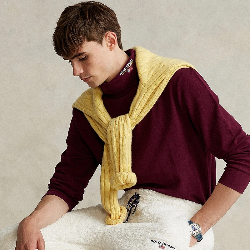 Custom Mens Basic Turtleneck Long Sleeve Solid Casual T-Shirt