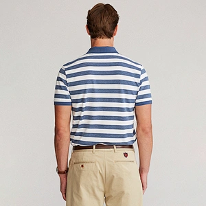 Custom Men's Striped Short Sleeve 100% Cotton Pique Stripe Polo Shirt