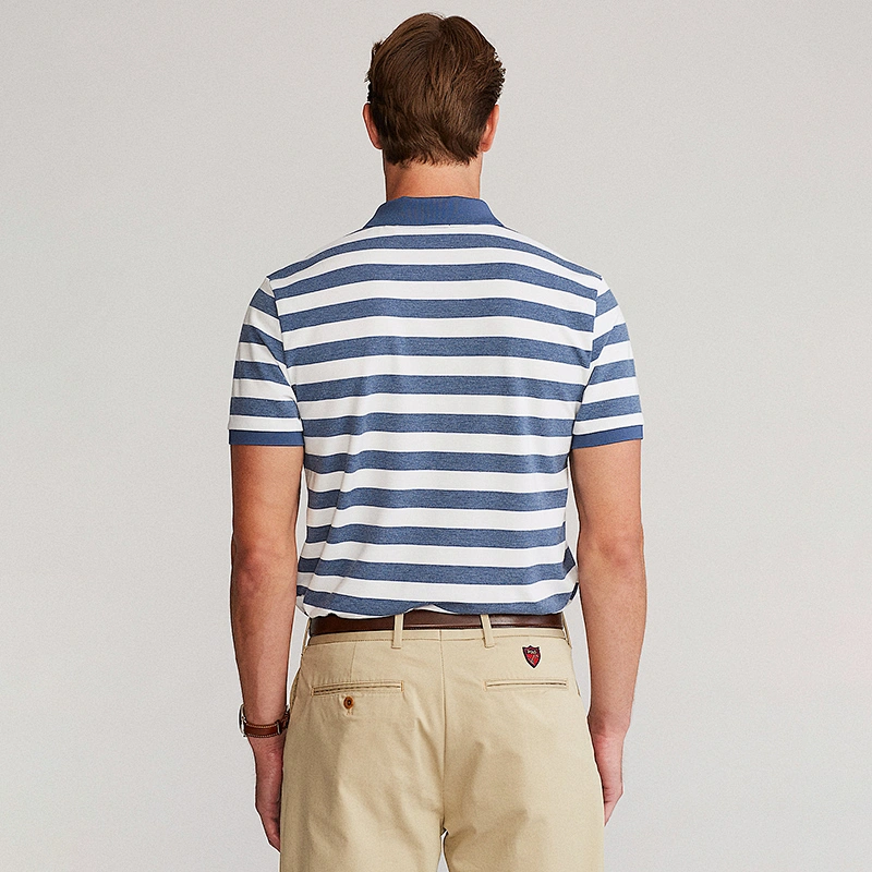 Custom Men's Striped Short Sleeve 100% Cotton Pique Stripe Polo Shirt