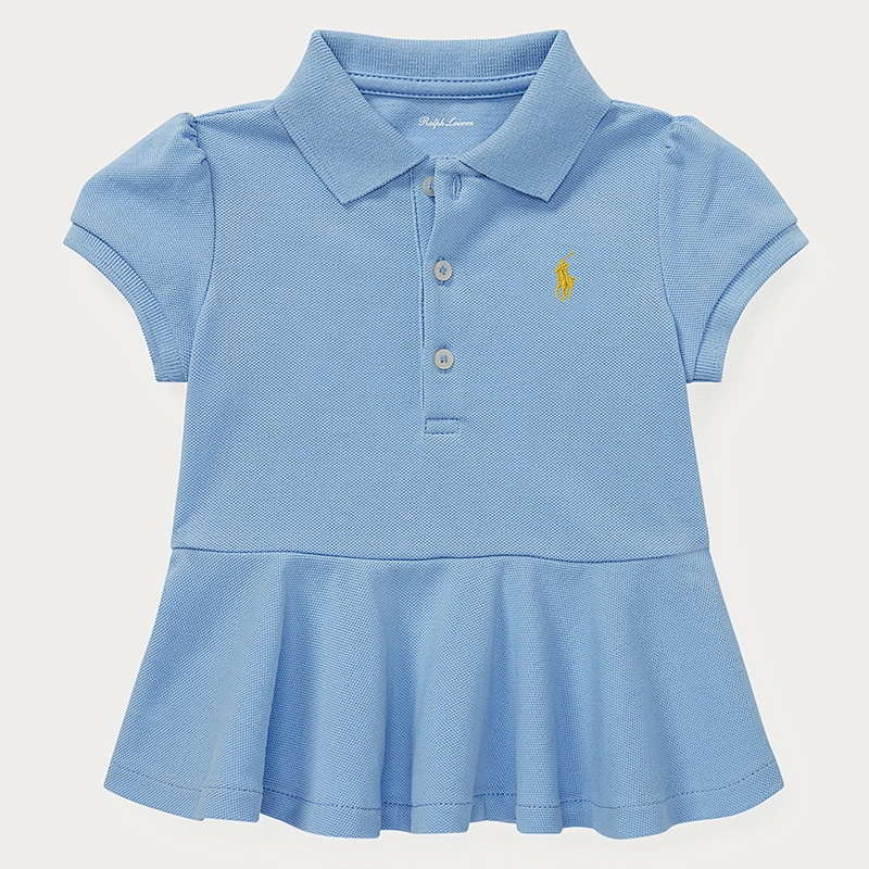 Custom Baby Girls Puff Sleeve Polo Shirt with Peplum Hem