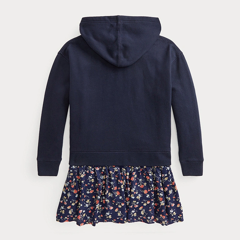 Custom Girl's Long Sleeve Ruffle Hem Casual Sweatshirt Hooded Shift Dress