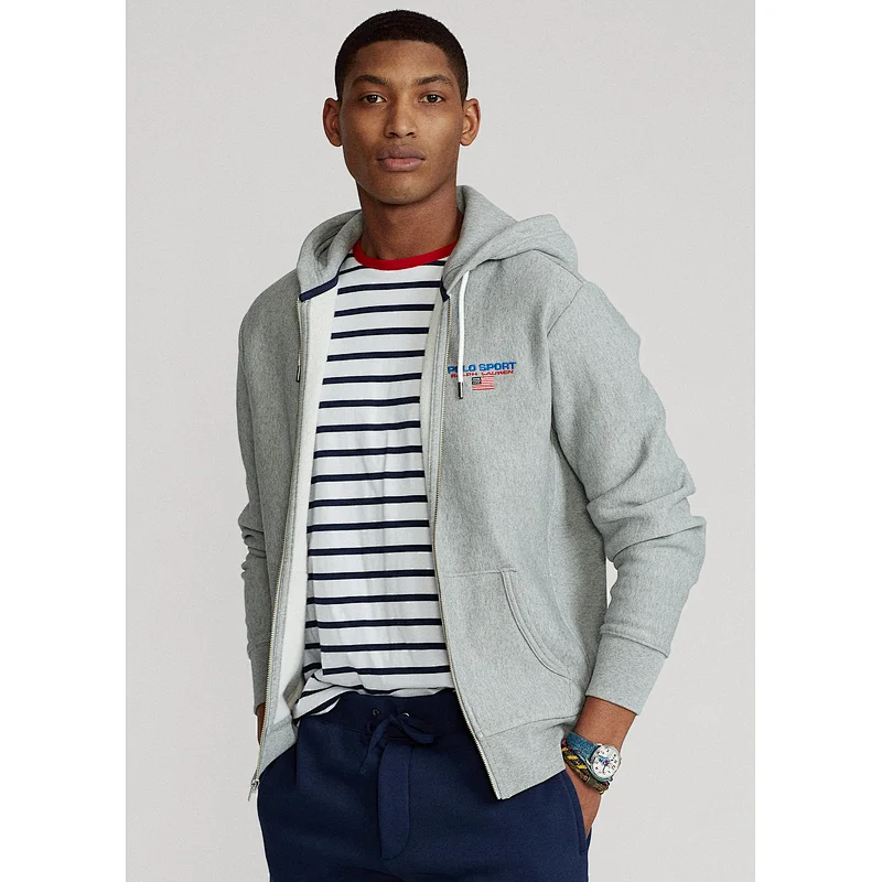 Custom Men's Lightweight Full-zip Hooded Sweatshirt with Embroidered Logo
