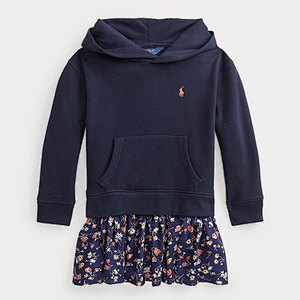 Custom Girl's Long Sleeve Ruffle Hem Casual Sweatshirt Hooded Shift Dress
