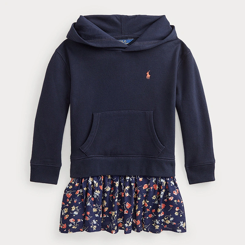 Custom Girl's Long Sleeve Ruffle Hem Casual Sweatshirt Hooded Shift Dress