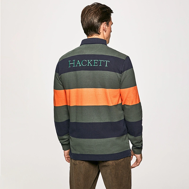 Custom Men's Long Sleeve Embroidered Graphic Striped Polo Shirt
