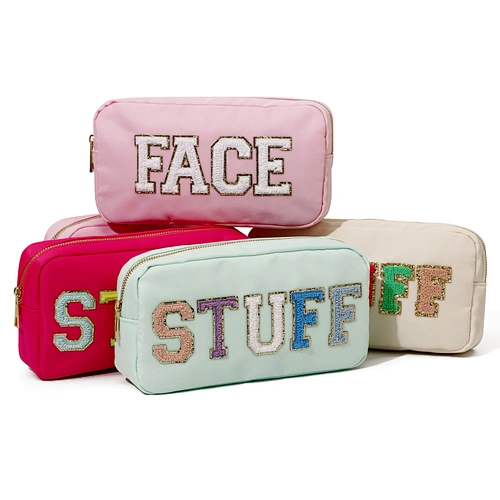white nylon cosmetic bag