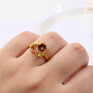 Heart shape Flower Enamel Gold plated Ring For Women Fashion Jewelry