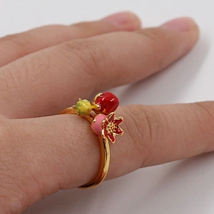 Original Design flower seed enamel gold plated brass ring jewelry