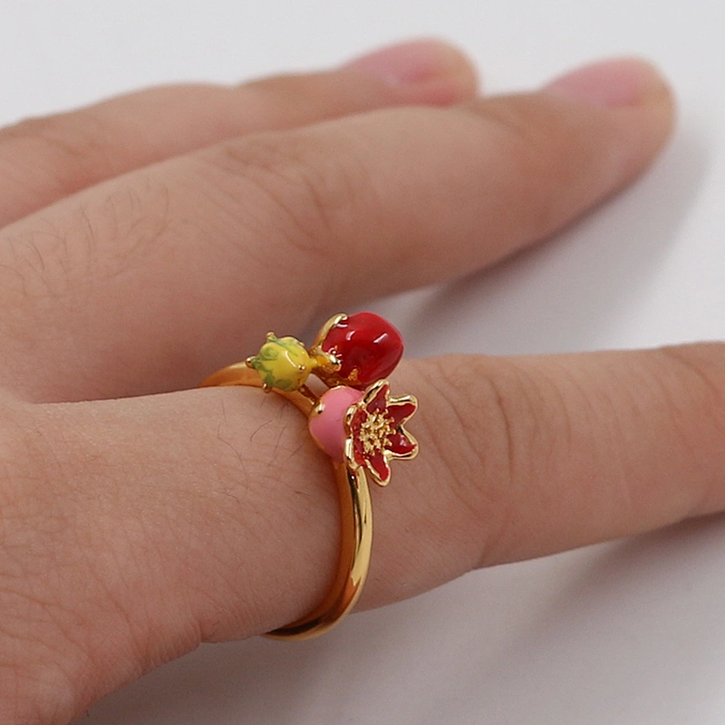 Original Design flower seed enamel gold plated brass ring jewelry