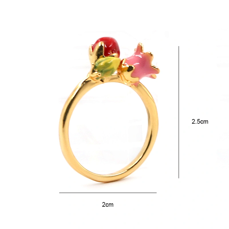 Original Design flower seed enamel gold plated brass ring jewelry