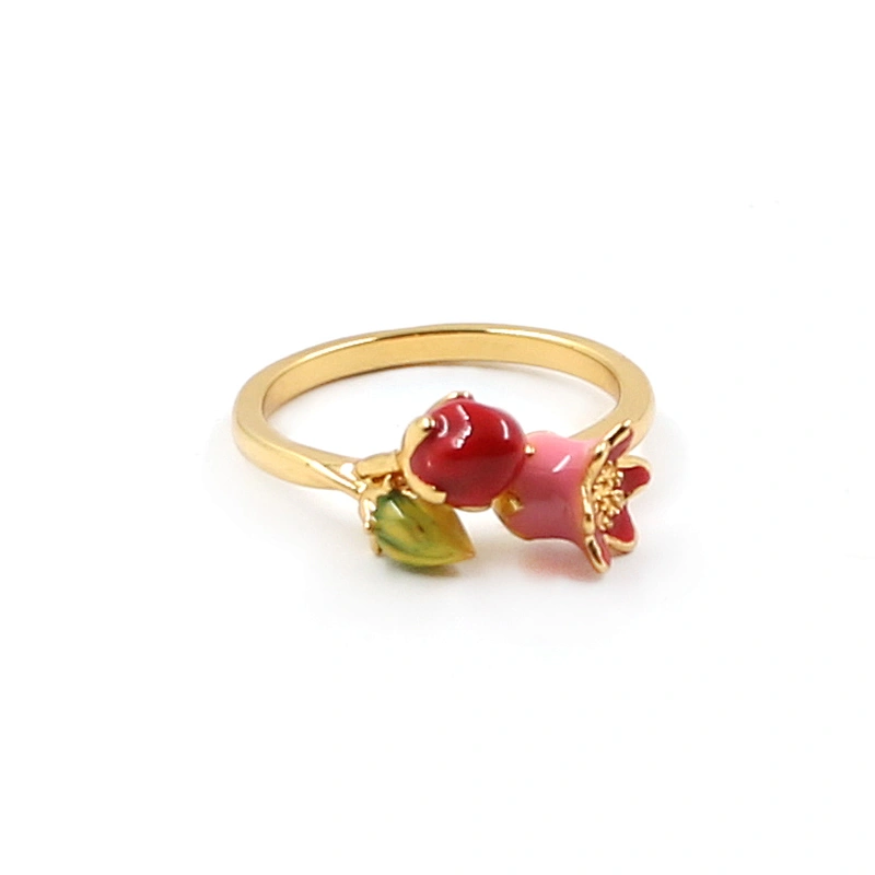 Original Design flower seed enamel gold plated brass ring jewelry