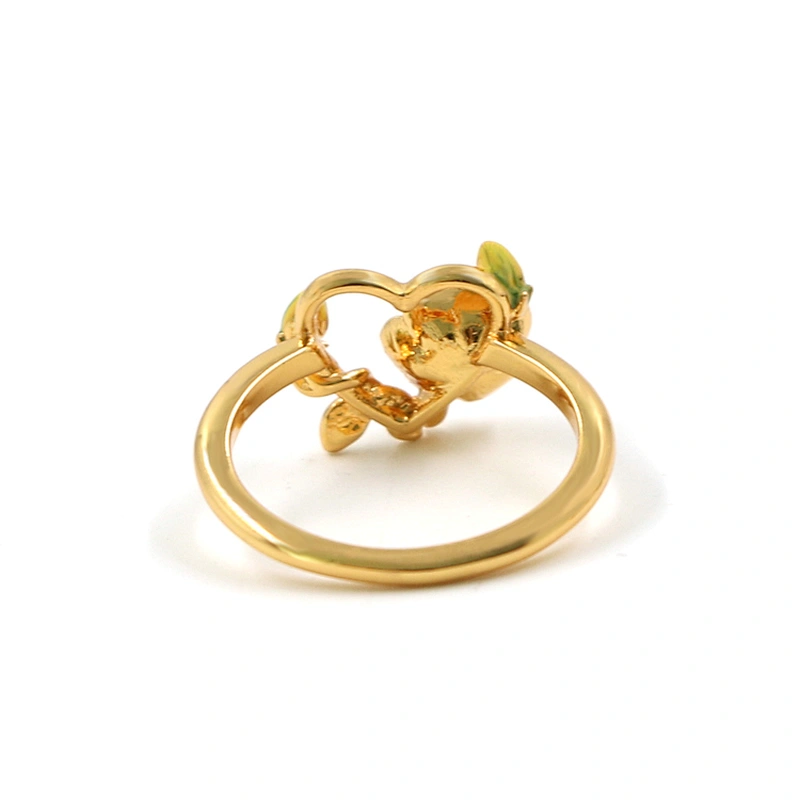 Heart shape Flower Enamel Gold plated Ring For Women Fashion Jewelry